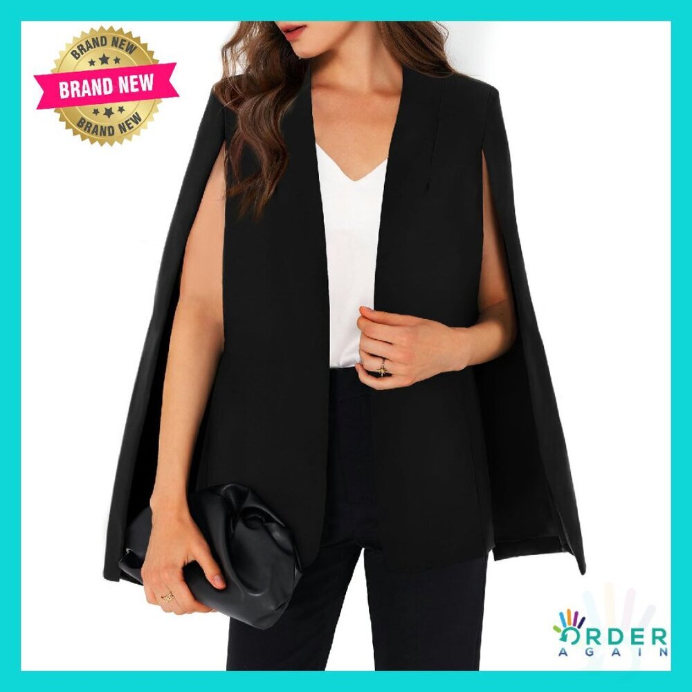 Cape Blazer Split Sleeve Open Front Chic Workwear Elegant Minimal Jacket
